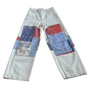 BDG Urban Outfitters Bandana Patchwork Jeans wide leg White Red Blue size 24